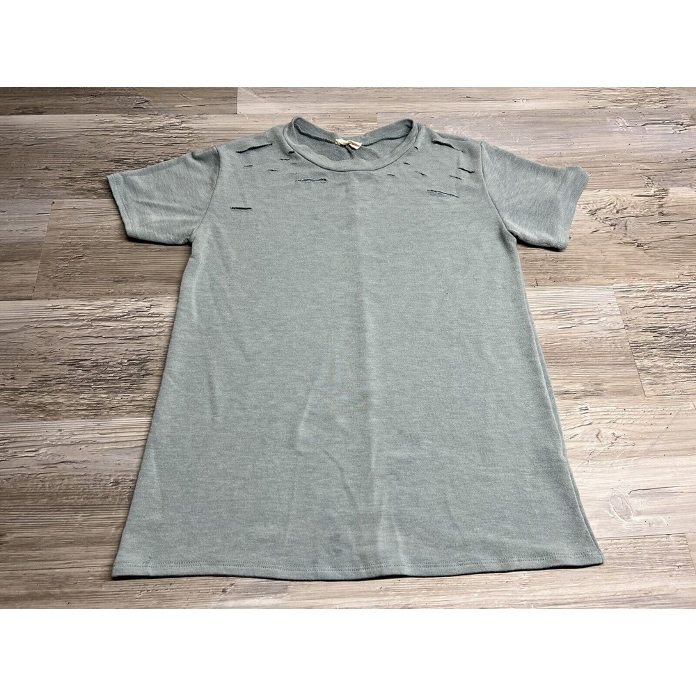 143 Story By Line Up Womens Distressed Light Blue T-Shirt Size Small